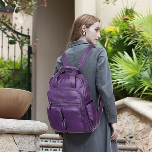 Soft Vegan Leather Backpack Purse Multi Pocket Travel Daypack main image 4